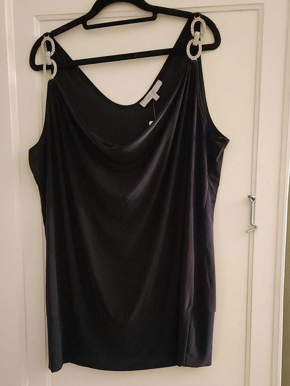 Addition Elle Black Cowl Neck Midi Dress with Rhinestone Chain Straps